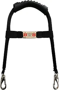 ActiveDogs Service Dog Handle, 12 inch, Solid Core Aluminum, T-Shape or Round or Rectangular, Made in USA, Includes Molded Rubber Grip & Adjustable Chrome ID Band