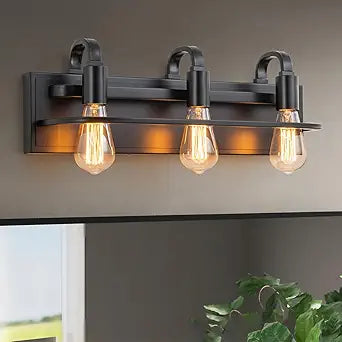 Industrial Vanity Light Fixture, Matte Black Farmhouse Bathroom Wall Sconce Lighting(3-Light)