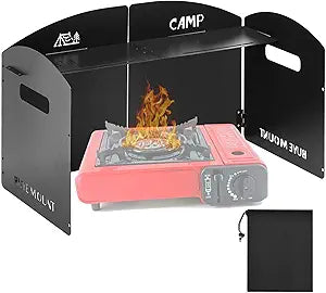 Yaocom Heavy-Duty Carbon Steel Camp Stove Windscreen with Top Shelf, 4 Panel Folding Wind Shield for Gas Stove, Portable Wind Blocker for Outdoor Camping Cooking