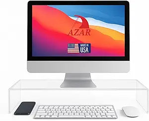 Azar 515360 Acrylic Monitor Stand Riser Made in USA Laptop stand and Monitor Riser Acrylic Monitor Stand Riser Clear Laptop Stand for Desk Ergonomic Display Riser, Clear (21-Inch-Luxury Handcrafted)