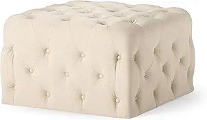 Maven Lane Henry Traditional Large Square Ottoman, Cushioned Footrest for Living Room Couch, Chair, or Dorm Room in Rustic Taupe Fabric Upholstery