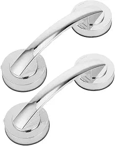 2pcs Suction Cup Grab Bars for Bathroom Safety Thickened Large Silver Portable Support Handles with Strong Adhesive, Removable Non-Drill Shower Handrails for Seniors and Elderly
