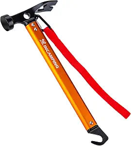 Tent Hammer Heavy Duty Aluminum - 12" Lightweight Camping Mallet with Stake Remover & Bottle Opener, 4-in-1 Multi-Functional Tent Stake Hammer for Hiking, Backpacking, DIY & Outdoor Events