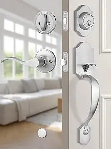 EHOMEWARE 1 Pack Front Door Handle and Deadbolt Set, Brushed Nickel Exterior Door Lock Set, Entry Door Handle with Single Cylinder Deadbolt, Reversible Door Lever for Left/Right Doors