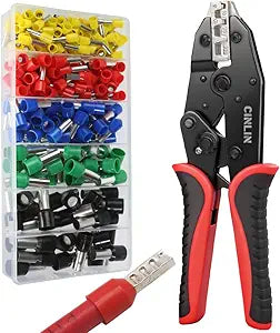 Ferrule Crimping Tool Kit- AWG 10-2 (6-35mm) -Crimping Tool for Sleeves Ferrule Terminals & Pin Cord End- Ratcheting Wire Crimpers - Electrical Crimping Tool HS-35WF-Red copper Terminals Kit