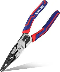 WORKPRO 6-in-1 Needle Nose Pliers, 8 Inch Multipurpose Long Nose Pliers with Wire Stripper/Crimper/Cutter Function, Premium Heavy-Duty CRV Steel Hand Tool Plier for Home, Crafts