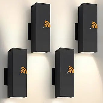 Dusk to Dawn Outdoor Lighting, LED Square Up and Down Outdoor Sconce Lights, Matte Black Exterior Lighting Fixtures with 7W LED Bulbs, Front Porch Lights for house, Garage, Patio, Doorway, 4 Pack