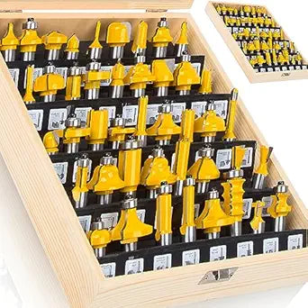 OLETBE 1/2 Inch Shank Router Bit Set 41 PCS, Extended Door Rail Cabinet Stile Router Bits Sets, Woodworking Milling Cutter Tools, Shelf Panel Router Grooving Tool (Panel)