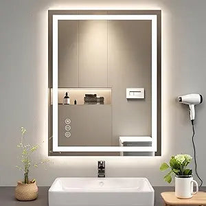 28"x20" LED Anti-Fog Memory Function Bathroom Mirror - Lighted Vanity Mirror with 3 Color Temperatures, Dimmable, Backlit + Front Lit, 3-Year Warranty, Easy to Install