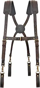 Tourbon Leather Carpenter Tool Belt with Suspenders for Men Padded Heavy Duty Work Harness Electrician's Combo Construction Framing Bag