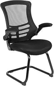 Flash Furniture Kelista Black Mesh Sled Base Side Reception Chair with Flip-Up Arms