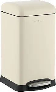 happimess HPM1012J Betty Retro Mini 3.2-Gallon Step-Open Trash Can, Fingerprint Resistant, Modern, Minimalistic for Home, Kitchen, Laundry Room, Office, Bedroom, Bathroom, Limestone Beige
