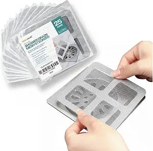 25 Pack Adhesive Shower Drain Hair Catcher Covers 4" x 4" Disposable Drain Protectors for Bathroom, Tub & Sink Anti-Clog Mesh Stickers for Hair & Debris