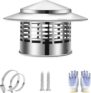 6 InchRound Chimney Cap 304 Stainless Steel Vent Cover, Weatherproof Roof Vent Protector for Outdoor Stove, Fireplace or Roof Pipe