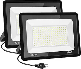 200W LED Flood Light Outdoor, 24000LM Bright Security Light, IP66 Waterproof Outdoor Lights, 5000K Daylight White Floodlight for Garage,Yard,Garden,Stadium,Playground,Arena(2 Pack)