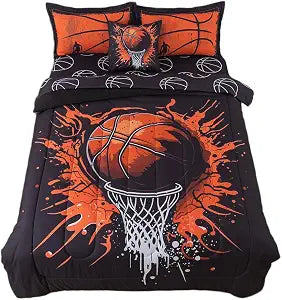 6 Pieces Basketball Comforter Set Twin Kids Black Basketball Bedding for Boys Teens Basketball Bed Set with Balls Sheets All Season Sport Themed Bed in A Bag with Comforter,Sheet Decor