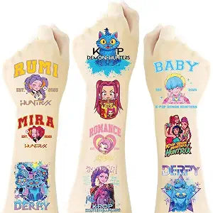 40pcs Demon Movie Hunters Temporary Tattoos for Kids Korean Idol Huntrx,Saja Boys,Jinwoo,Rumi,Tiger Decal Temporary Tattoos Body Stickers for Birthday Party Decorations,DIY Activity Supplies