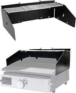 Universal Wind Guard and Warming Rack Fit for Griddle Without a Hood from 16" to 28", Wind Screen and Cooking Grid BBQ Griddle Accessories for Blackstone and Other Griddle with Front Grease