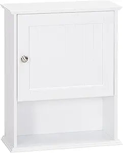 Spirich Bathroom Cabinet Wall Mounted with Single Door, Wood Hanging Cabinet with Adjustable Shelf White