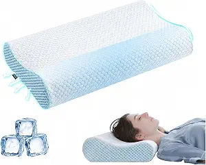 DR.DREAM Memory Foam Pillow for Sleeping, Cooling Gel Ergonomic Contour Firmness Bed Pillow for Neck Shoulder Pain Relief, Cervical Orthopedic Pillow for Side, Back and Stomach Sleepers, Blue
