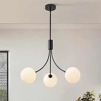 CNRATYE 3-Light Modern Farmhouse Black Chandeliers for Entryway, Mid Century Milk Globe Sputnik Chandelier, Vintage Pendant Lighting for Kitchen Island Dining Room Foyer Bedroom Bathroom