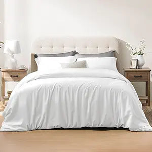 ACCURATEX Cooling Duvet Cover Set King Size - 100% Rayon Derived from Bamboo, Soft Cool Bedding Set with Zipper Clousure, Includes 1 Duvet Cover 104x90 Inches & 2 Silky Pillow Cases 20x40 Inches,White