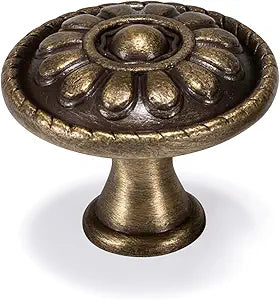 25 Pack Brass Knobs for Cabinets, Antique Dresser Drawers Knobs, Solid Vintage Cabinet Knobs, Single Hole Cabinet Hardware for Refinished Furniture, Diameter 1.18in