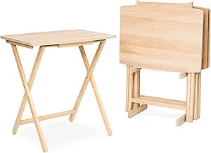 PJ Wood 5 Pack XL Oversize Tray Table for Living Room or Kitchen, Indoor TV Tray for Small Spaces and Family Gatherings, Natural Wood