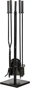 Evergreen 5 Piece Hand Forged Iron Fireplace Tool Set 30" | Black Wrought Iron Handle for Outdoor Indoor | Stand Poker Shovel Brush Log Tongs Wood Stove Accessory