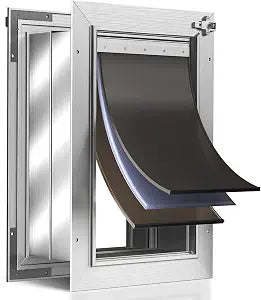3-Flaps Insulated Dog Door for Wall, Rust Proof Aluminum Alloy Medium Doggy Door, Heavy Duty Pet Door with Dual Lock, Extreme Weather Doggie Door for Interior Exterior Wall, Pets Up to 45LB