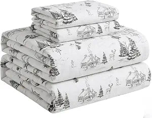 Queen Size Flannel Sheet Set | 100% Soft Brushed Turkish Cotton | Luxury 4 Piece Ultra Soft with Extra Deep 16" Pockets | Durable, Breathable & Cozy Winter Sheet Set | Nature Trees
