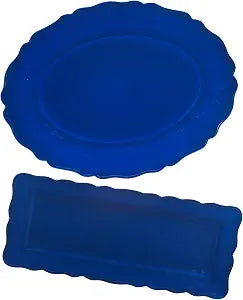 Isabella Blue Melamine 2 Pc Platter Serving Set Oval and Rectangular Platters Unbreakable, Dishwasher Safe, Indoor Outdoor Use Appetizers, BBQ, Charcuterie, Holiday Entertaining