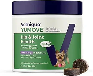 YuMOVE Small Dog Hip & Joint Supplement Soft Chews, ActivEase Green Lipped Mussel, Glucosamine for Dogs, Hyaluronic Acid & Omega 3 - Hickory Seafood Flavor - 60 Chews (Small/Medium Dogs)