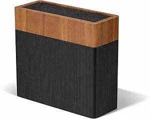 Modern Universal Knife Block Without Knives Acacia Wood Knife Holder Stand with Bristles for Easy Knife Organization & Storage for Kitchen Counter | Cutlery Display