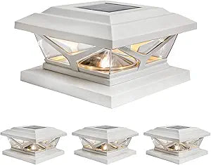 Home Zone Security 4-Pack Crown Style Solar Powered Post Cap Light with LiFePO4 Battery, Dusk to Dawn, 3000K 5000K LED Adjustable Temperature, Fits up to 5.5"x5.5" Post, White