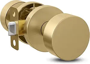 Mega Handles Buena Passage Door Knobs - 1 Pack Reversible Interior Door Knobs, Heavy Duty Passage Gold Door Knob for Closet & Hallway, No Lock, Fits All Standard Door Sizes - Satin Brass