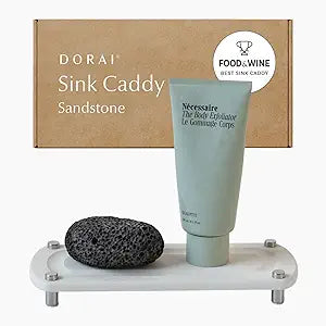 Dorai Home Stone Kitchen Sink Caddy - Diatomaceous Earth Sink Tray with Stainless Steel Feet, Water-Absorbing Countertop Organizer for Kitchen or Bathroom - Sandstone
