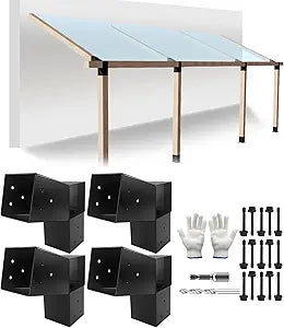4Pack 15 Pegola Slant Brackets,2-Way L-Shaped Roof Bracket with Screw for 6x6 (Actual:5.5x5.5) Wood Beam Support,105 Degree Heavy Duty Pavilion Bracket for Deck,Porch,Hunt Cabin