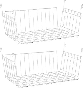 ClosetMaid 17 Inch Wide Hanging Basket Wire Shelving Accessory for Closet Shelves, Pantry Organizer, Kitchen, and Bathroom Storage, 2 Pack, White