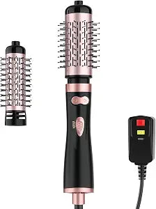 Rotating Hair Dryer Brush Ceramic, Blow Dryer Brush 2 Spin Brushes Set 1.5 Inch &2 Inch, One-Step Hot Air Brush Volumizer, Smooth, C-Curls|Black (Black)
