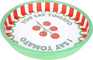 Talking Tables Large Round Serving Tray for Drinks, Snacks, Condiments Decorative and Colourful Tomato Design, Ideal for Summer Dining, BBQ, Outdoor Dining Garden Parties | Made of Tin | 11.8 Inches