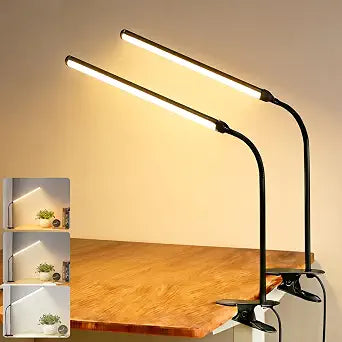 2 Pack Clip On LED Desk Lamp, 3 Lighting Modes 10 Brightness Levels, Flexible Goose Neck Swing Arm Task Lamp, Eye Caring USB Powered Clamp Light for Home Office Study Reading Bedside