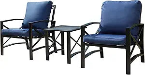 LOKATSE Home 3 Piece Patio Conversation Set Outdoor Furniture with Coffee Table, Blue, Patio Chair