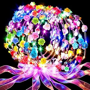 36 PCS LED Flower Crown Headbands with Ribbons, Light Up Flower Headband