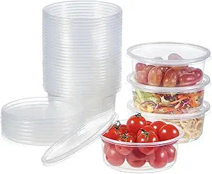 FULING [50 Set - 8 oz. Plastic Deli Food Storage Containers With Lids Disposable Clear Small Togo Containers