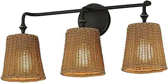 Maxim Lighting Baja 3-Light Bath Vanity Light | Dark Bronze Steel Finish | Rattan Shade | Coastal Indoor Light Fixture | Ideal for Bathrooms & Powder Rooms | Dimmable Damp Rated | 21483NADBZ