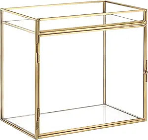 Hipiwe Cologne Storage Organizer Glass Perfumes Display Stand for Dresser Cologne Holder with Perfume Tray Gold Vanity Cabinet for Makeup Cosmetic Countertop Storage Box, 7.9" x 4.7" x 7.1"