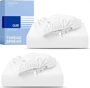 THREAD SPREAD Egyptian Cotton Fitted Sheet Queen Size Pack of 2 - Luxury 400 Thread Count Queen Fitted Sheet Only (2 PC, White), Soft, Sateen Weave 16" Deep Pocket No Pop-Off Elastic Bottom Sheet