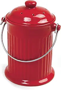 Norpro 1 Gallon Ceramic Compost Keeper, Red