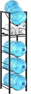 Eocnrhe 2-In-1 5 Gallon Water Jug Holder, 5 Tier Water Jug Stand Holder with 1 Dispenser Valves, 5 Gal Water Bottle Storage Rack Organizer for Kitchen, Office, Garage